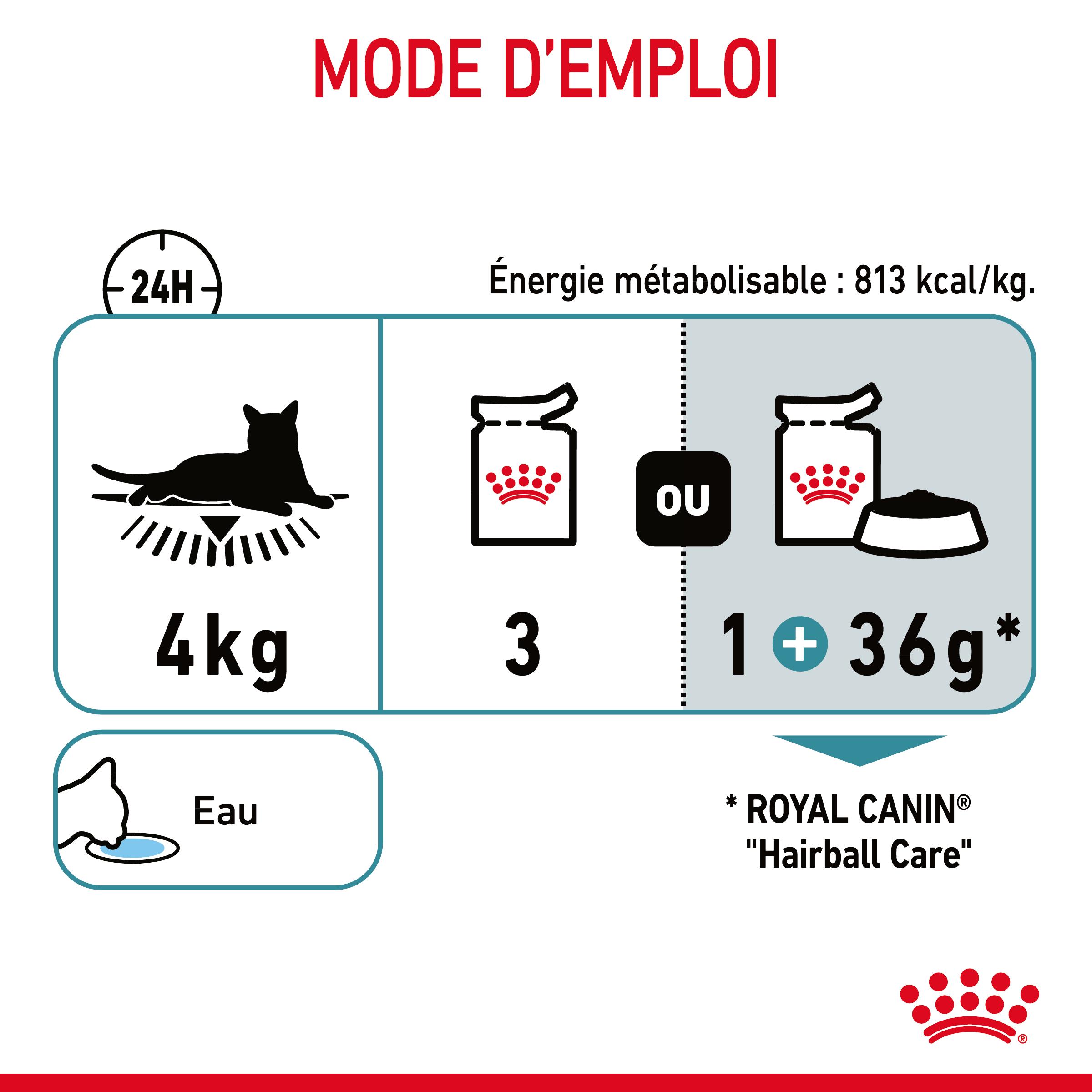 Royal Canin Hairball Care Gelée pour Chats Adultes 1,2kg - Posologie
