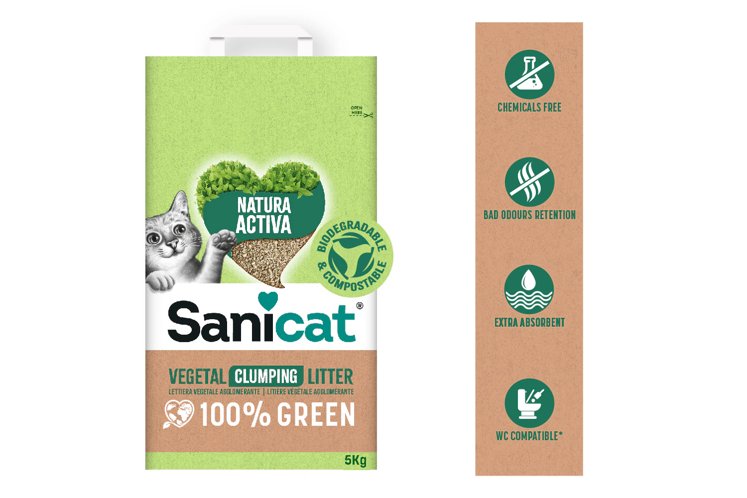 SANICAT NATURA ACTIVA 100% GREEN 7.5 KG
