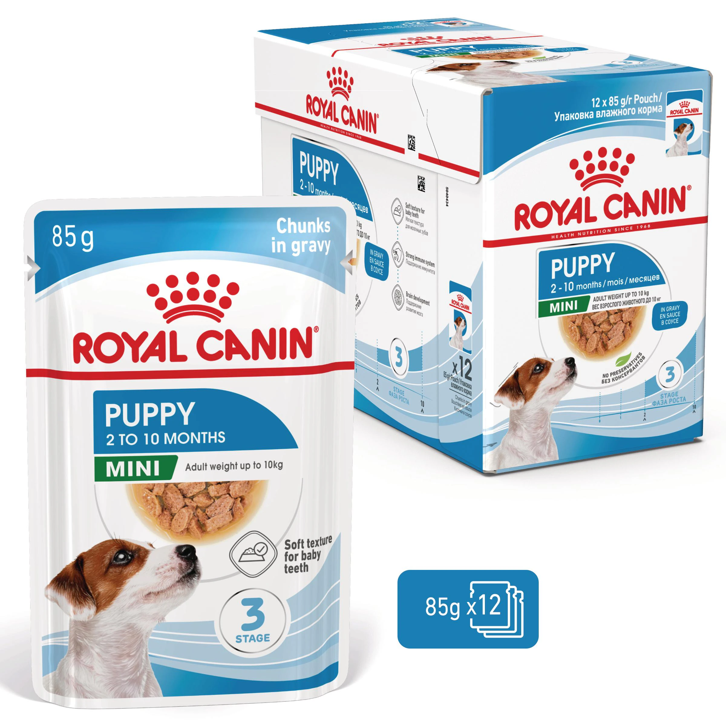 Royal Canin Mini Adult | 12 x 85 g | Natvoer voor volwassen kleine honden | Kan worden gebruikt voor de optimale verzorging van kleine hondenrassen | In praktische vershoudzakjes