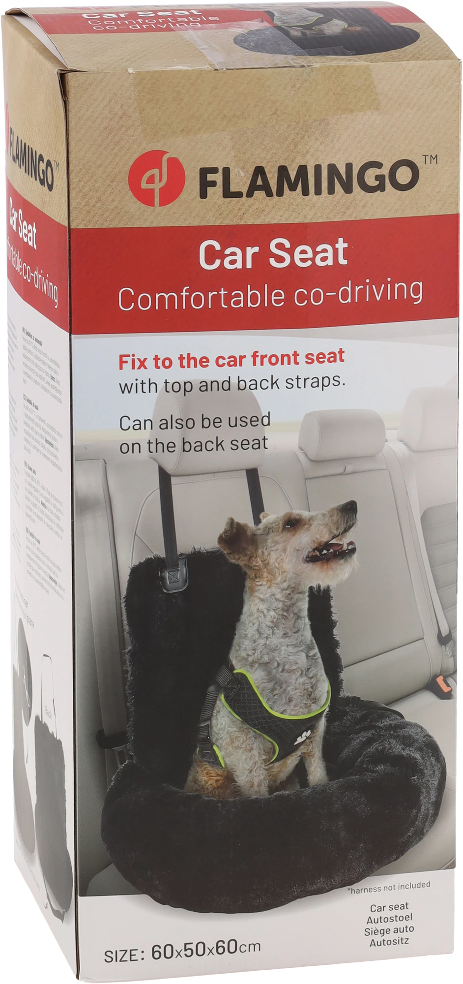 Siège Auto Pour Chien Krems Noir - 60x50x20 Cm, Coussin Amovible Lavable | Avec Sangles De Fixation Réglables