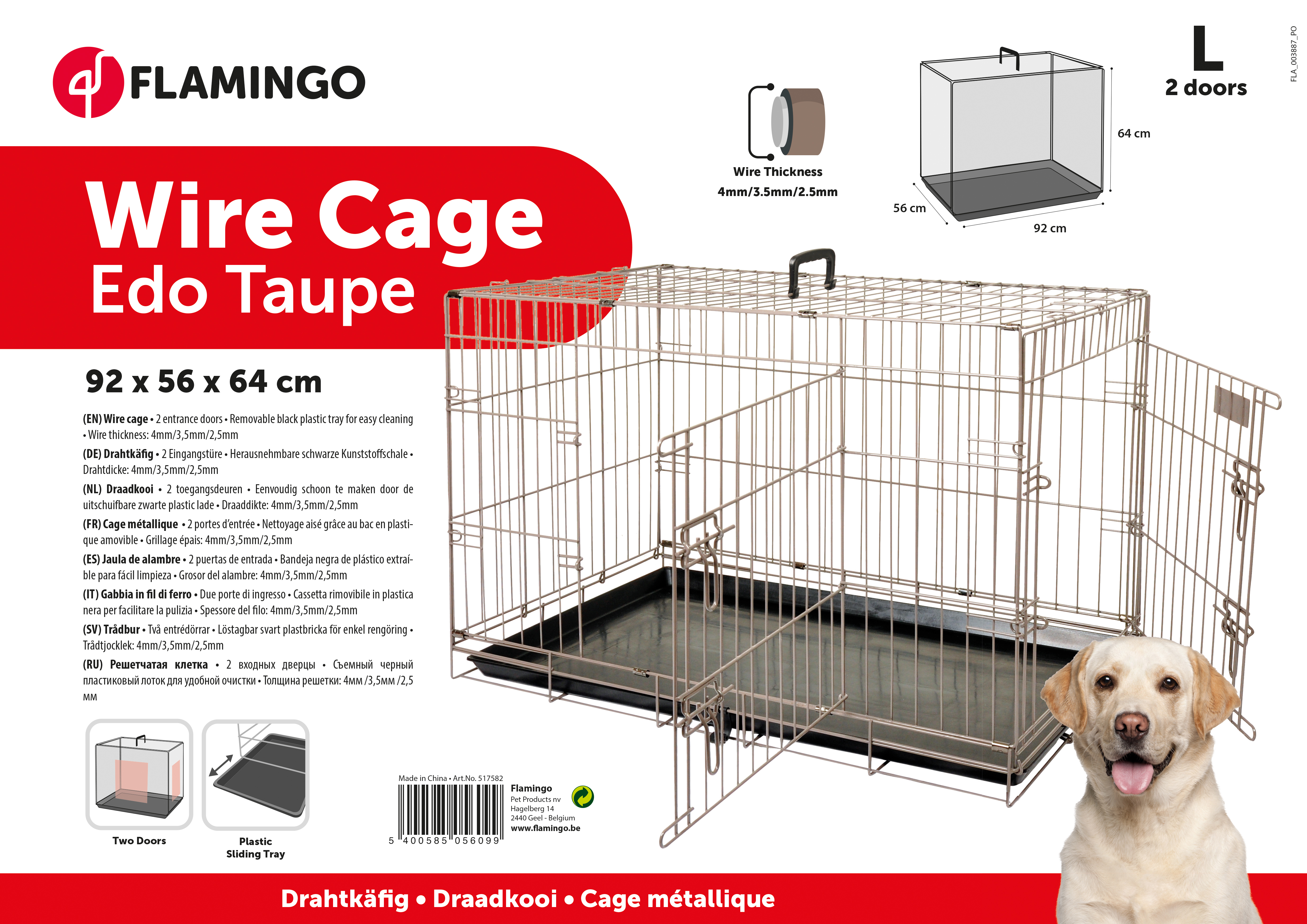 Cage Pour Chien Ebo Taupe L 56x92x64cm - Cage en métal Chien