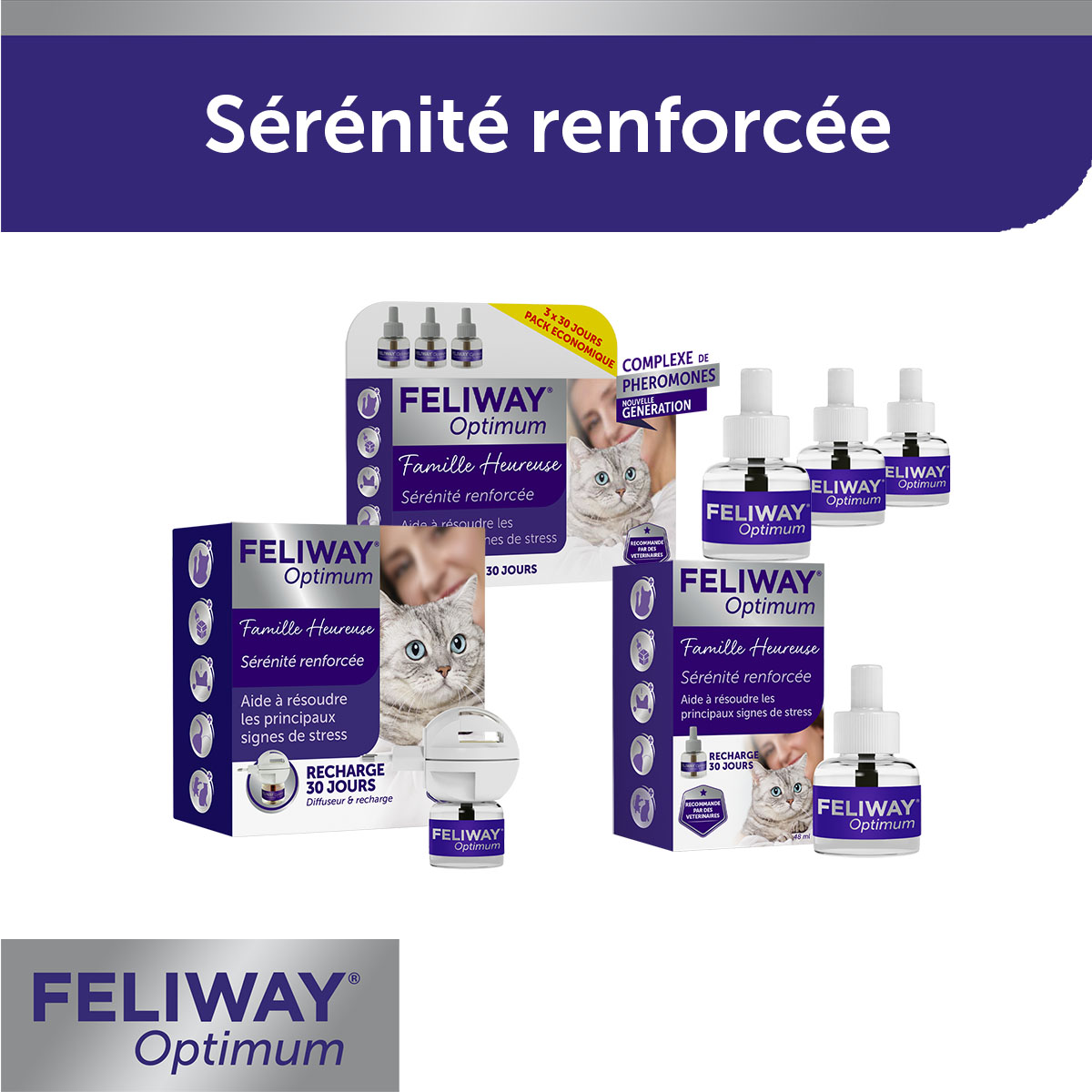 Animalerie pour chat : Feliway Optimum - Diffuseur et Recharge 1 mo